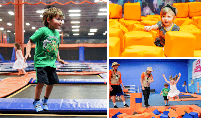 Trampoline park ! Elsa & Anna toddlers are playing 