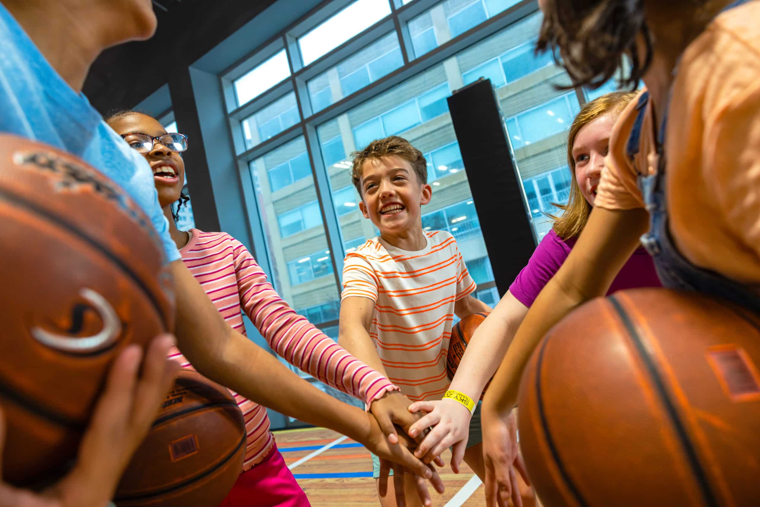 Kids playing Air Court Basketball at Sky Zone