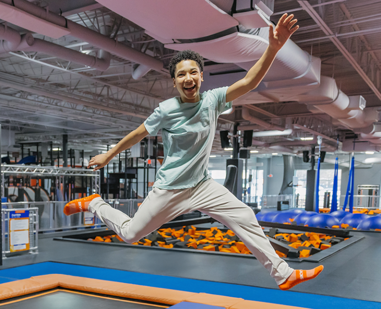 Kid having fun at Sky Zone during Sunday Funday