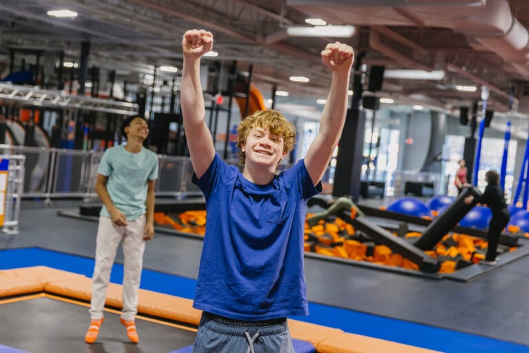 A boy enjoying spring break at Sky Zone
